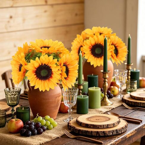 LFF 5.5" Large Headed Artificial Sunflowers, 12Pcs Realistic Silk Fake Sunflowers, Faux Yellow Flowers for Vase Home Wedding Bridal Bouquet Baby Shower Centerpieces Party Decor DIY Floral Crafts in Saudi Arabia