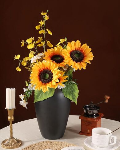 LFF 5.5" Large Headed Artificial Sunflowers, 12Pcs Realistic Silk Fake Sunflowers, Faux Yellow Flowers for Vase Home Wedding Bridal Bouquet Baby Shower Centerpieces Party Decor DIY Floral Crafts in Saudi Arabia