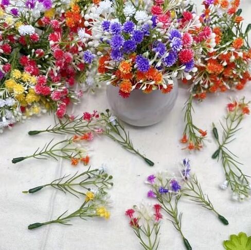 55Pcs Mini Artificial Flowers, Faux Floral Arrangements for DIY Crafts, Weddings, Home, Dollhouse Decor in Kuwait