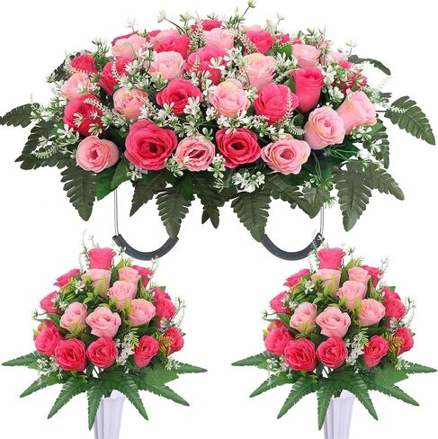 Lodou 3 Sets Cemetery Flowers for Grave Headstone Flower Saddle Grave Memorial Flowers with Vase for Cemetery Headstones Decoration(Blue) in Saudi Arabia