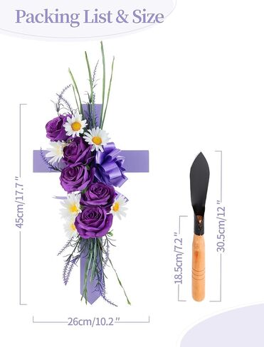 Cross for Cemetery Grave with Flowers: Outdoor Easter Grave Decorations for Cemetery - Purple Roses Artificial Flowers Memorial Wooden Cross for Gravesites in Saudi Arabia