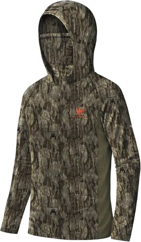 Youth Hunting Hoodie with Face Cover, Boys Camo Long Sleeve Shirt UPF 50+ Quick Dry for Deer Turkey Hunting in Kuwait