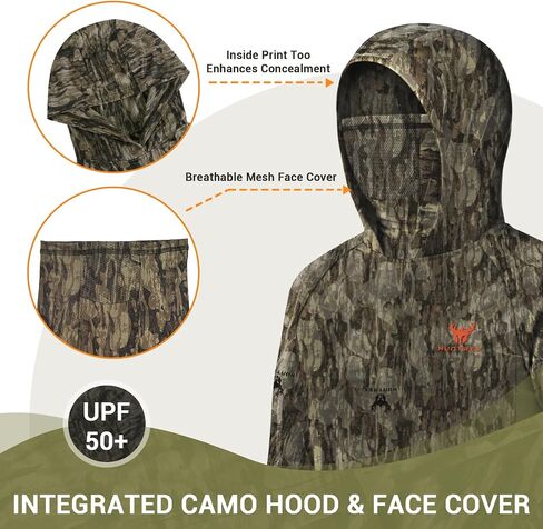 Youth Hunting Hoodie with Face Cover, Boys Camo Long Sleeve Shirt UPF 50+ Quick Dry for Deer Turkey Hunting in Kuwait