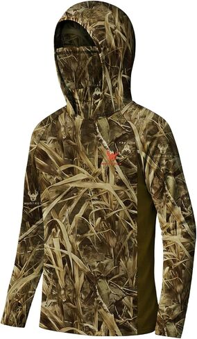 Youth Hunting Hoodie with Face Cover, Boys Camo Long Sleeve Shirt UPF 50+ Quick Dry for Deer Turkey Hunting in Kuwait