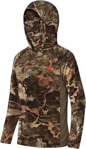 Youth Hunting Hoodie with Face Cover, Boys Camo Long Sleeve Shirt UPF 50+ Quick Dry for Deer Turkey Hunting in Kuwait