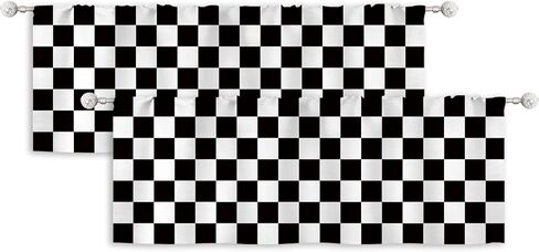 Riyidecor 2 Pack Retro Checkered Window Valance for Bedroom Living Room, Abstract Black White Vintage Checkered Modern Curtains Valanes for Windows,Rod Pocket Window Treatment 52 x 18 Inch, 2 Panel in Kuwait