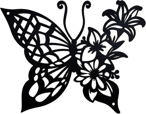 Black Metal Flowers Wall Decor: Metal Butterfly Wall Decor for Living Room Bathroom Dining Room Bedroom Decor, Butterfly Flower Wall Art, Modern Farmhouse Decor, Nature-Inspired Housewarming Gifts in Saudi Arabia