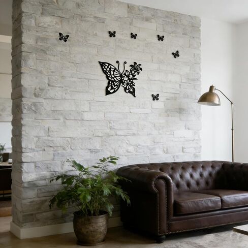 Black Metal Flowers Wall Decor: Metal Butterfly Wall Decor for Living Room Bathroom Dining Room Bedroom Decor, Butterfly Flower Wall Art, Modern Farmhouse Decor, Nature-Inspired Housewarming Gifts in Saudi Arabia