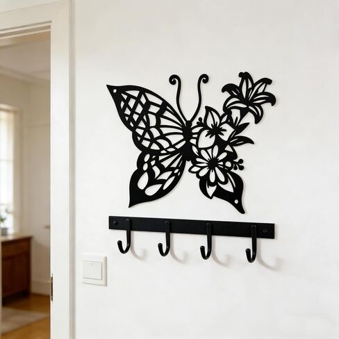 Black Metal Flowers Wall Decor: Metal Butterfly Wall Decor for Living Room Bathroom Dining Room Bedroom Decor, Butterfly Flower Wall Art, Modern Farmhouse Decor, Nature-Inspired Housewarming Gifts in Saudi Arabia