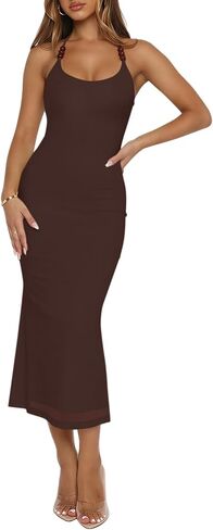 Womens Sexy Halter Neck Mesh Midi Cocktail Dresses Backless Bodycon Party Club Beach Long Dress in Kuwait