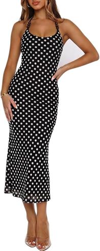 Womens Sexy Halter Neck Mesh Midi Cocktail Dresses Backless Bodycon Party Club Beach Long Dress in Kuwait