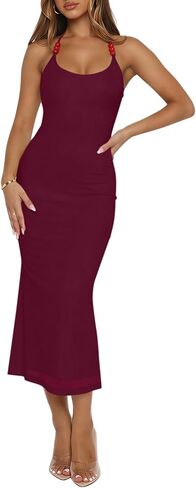 Womens Sexy Halter Neck Mesh Midi Cocktail Dresses Backless Bodycon Party Club Beach Long Dress in Kuwait