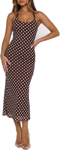 Womens Sexy Halter Neck Mesh Midi Cocktail Dresses Backless Bodycon Party Club Beach Long Dress in Kuwait