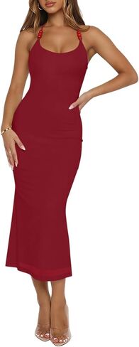 Womens Sexy Halter Neck Mesh Midi Cocktail Dresses Backless Bodycon Party Club Beach Long Dress in Kuwait