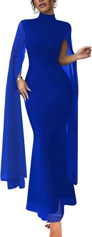 Aisbei Women's Elegant Mock Neck Bodycon Maxi Dress Evening Gowns Party Formal Wedding Guest Dresses with Cape in Saudi Arabia