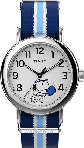 Timex Men's Peanuts Weekender Pickleball 37mm Watch - Blue Slip-Thru Double Layer White Dial Silver-Tone Case in Kuwait