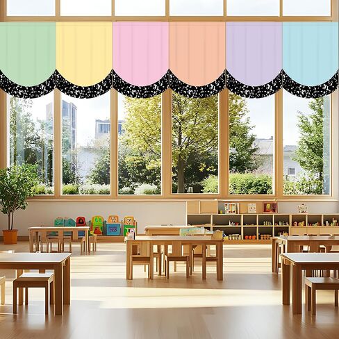 JarThenaAMCS 6Pcs Back to School Pastel Classroom Curtains Black Composition Scalloped Window Treatments for Kindergarten Daycare Primary Bedroom Playroom Decor in Kuwait