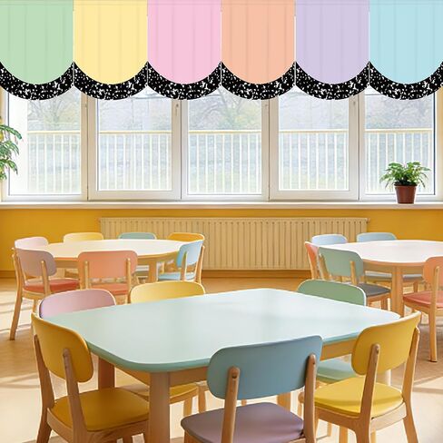 JarThenaAMCS 6Pcs Back to School Pastel Classroom Curtains Black Composition Scalloped Window Treatments for Kindergarten Daycare Primary Bedroom Playroom Decor in Kuwait