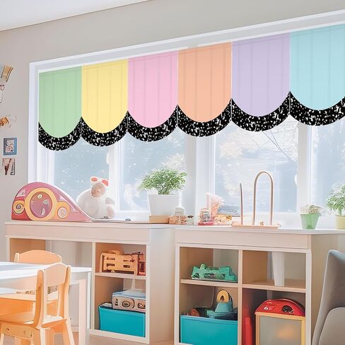 JarThenaAMCS 6Pcs Back to School Pastel Classroom Curtains Black Composition Scalloped Window Treatments for Kindergarten Daycare Primary Bedroom Playroom Decor in Kuwait