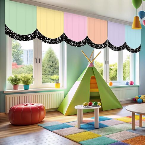 JarThenaAMCS 6Pcs Back to School Pastel Classroom Curtains Black Composition Scalloped Window Treatments for Kindergarten Daycare Primary Bedroom Playroom Decor in Kuwait