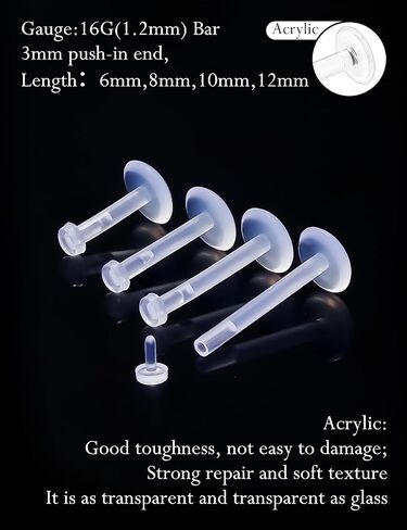 16G flat back Clear Earrings for Sports Nose Studs Silicone Plastic tragus conch cartilage Earrings Retainers Monroe Medusa Lip Rings Stud Labret Piercing Jewelry for Work Surgery 6mm -12mm in Kuwait