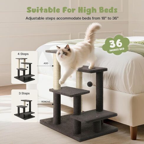 4-Step Pet Steps for Cats/Dogs, Cat Stairs with Sisal Scratching Post, Cat Steps for Older Cats with Enlarge Perch, Pet Stairs for High Bed and Couch in Kuwait