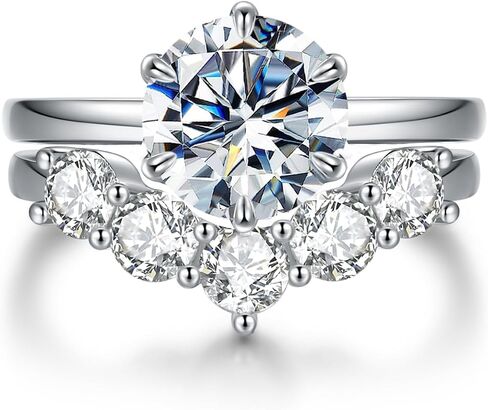 4.5CT Moissanite Wedding Sets for Women, Perfect Matching Solitaire Engagement Ring V Shape Wedding Band, D Color VVS1 GRA Certified, 14K Gold Plated, Anniversary Proposal Valentine's Day Gift in Saudi Arabia