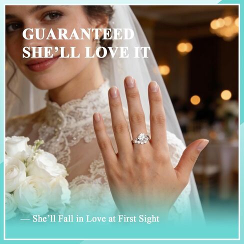 4.5CT Moissanite Wedding Sets for Women, Perfect Matching Solitaire Engagement Ring V Shape Wedding Band, D Color VVS1 GRA Certified, 14K Gold Plated, Anniversary Proposal Valentine's Day Gift in Saudi Arabia