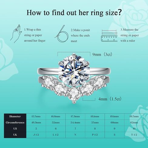 4.5CT Moissanite Wedding Sets for Women, Perfect Matching Solitaire Engagement Ring V Shape Wedding Band, D Color VVS1 GRA Certified, 14K Gold Plated, Anniversary Proposal Valentine's Day Gift in Saudi Arabia