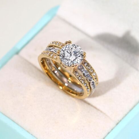Couple Rings Matching Rings Yellow Gold Plated 1.5CT AAA CZ 2pcs Women Wedding Ring Sets for Him and Her Rings Men Band in Saudi Arabia