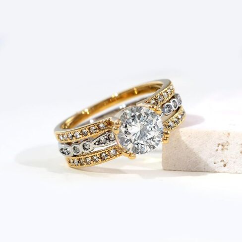 Couple Rings Matching Rings Yellow Gold Plated 1.5CT AAA CZ 2pcs Women Wedding Ring Sets for Him and Her Rings Men Band in Saudi Arabia