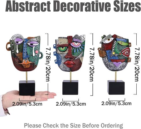 Picasso Style Abstract Face Mask Statue Set of 3, Colorful Modern Decor Table Sculpture, Unique Home Decor Accents, Funky Art Deco Shelf Decor for Coffee Table, TV Stand Accessories, Entryway, Office in Saudi Arabia