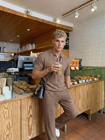 JMIERR Mens Two Piece Outfits Short Sleeve Polo Shirts & Loose Pants Sets Casual Summer Textured Suits in Kuwait
