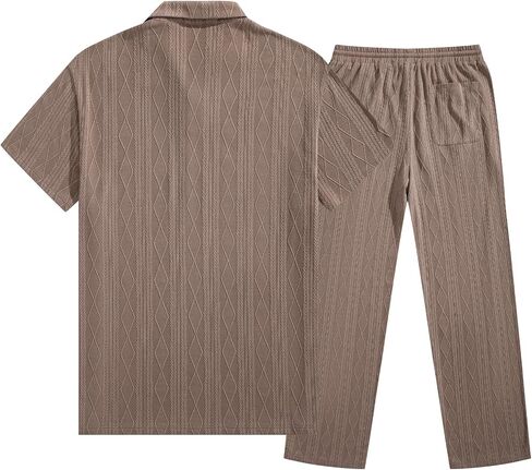 JMIERR Mens Two Piece Outfits Short Sleeve Polo Shirts & Loose Pants Sets Casual Summer Textured Suits in Kuwait