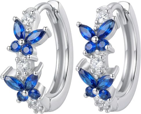 Nature Inspired Hoop Earrings for Women, Butterfly Dragonfly Flower Huggie Hoop Earrings, CZ Enamel Silver Plated Copper Small Hoops, Lightweight Drop Earrings, Gift Box Included in Saudi Arabia