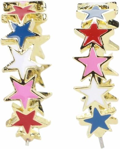 Packed Party Patriotic Star Hoop Earrings – Hypoallergenic Gold-Tone Hoops with Red White Blue Enamel Stars for 4th of July, 1.5 Inch in Saudi Arabia