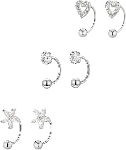 3 Pairs Backless Earrings for Women, Half Hoop Earrings Tiny Huggie Hoop Earrings Screw Back Small Stud with Cubic Zirconia, No Back Small Cartilage Jewelry Accessrioes in Saudi Arabia