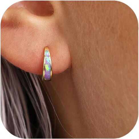 Opal Huggie Earrings for Women Dainty 14k Gold Plated Earrings Gold Silver Huggie Hoop Earring Opal Jewelry Birthday Gifts for Mom Women Her in Saudi Arabia