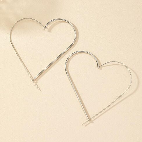 Gold Heart Shaped Hoop Earrings for Women Big Silver Hearts Shape Heart Drop Hollowed Dangle Hoops Large Dangly Love Earring Lightweight Jewelry in Saudi Arabia