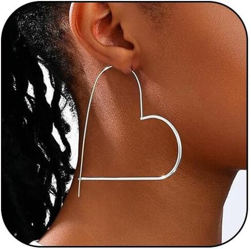 Gold Heart Shaped Hoop Earrings for Women Big Silver Hearts Shape Heart Drop Hollowed Dangle Hoops Large Dangly Love Earring Lightweight Jewelry in Saudi Arabia