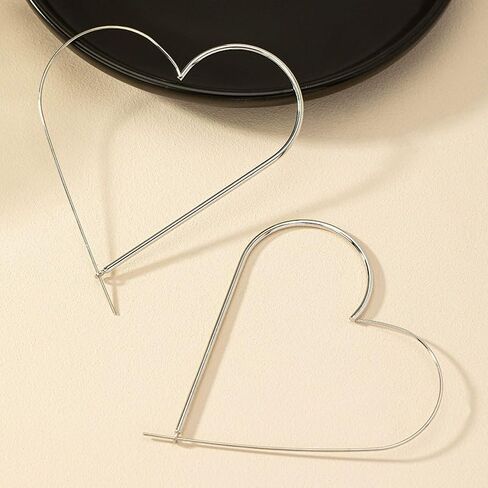 Gold Heart Shaped Hoop Earrings for Women Big Silver Hearts Shape Heart Drop Hollowed Dangle Hoops Large Dangly Love Earring Lightweight Jewelry in Saudi Arabia