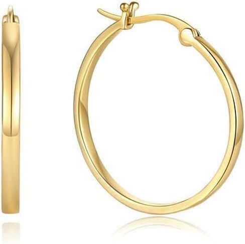 14K Gold Plated Hoop Earrings for Women - Lightweight Classic Square Tube 14K Gold Earrings, Timeless Everyday Jewelry in Saudi Arabia