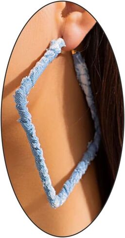 Denim Geometric Hoop Huggie Earrings,Trendy Vintage Round Square Statement Earrings,Charming Minimalist Exaggerated Big Heart Ear Accessories in Kuwait