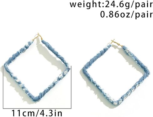 Denim Geometric Hoop Huggie Earrings,Trendy Vintage Round Square Statement Earrings,Charming Minimalist Exaggerated Big Heart Ear Accessories in Kuwait