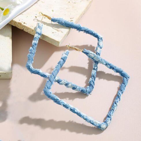Denim Geometric Hoop Huggie Earrings,Trendy Vintage Round Square Statement Earrings,Charming Minimalist Exaggerated Big Heart Ear Accessories in Kuwait