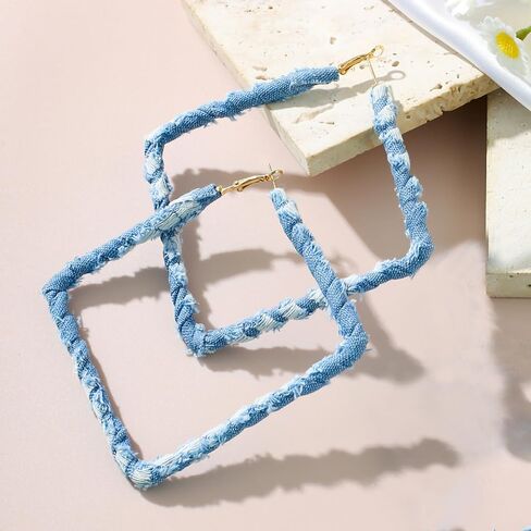 Denim Geometric Hoop Huggie Earrings,Trendy Vintage Round Square Statement Earrings,Charming Minimalist Exaggerated Big Heart Ear Accessories in Kuwait