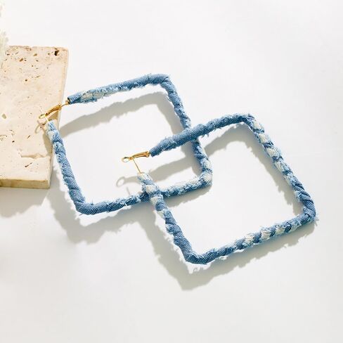 Denim Geometric Hoop Huggie Earrings,Trendy Vintage Round Square Statement Earrings,Charming Minimalist Exaggerated Big Heart Ear Accessories in Kuwait
