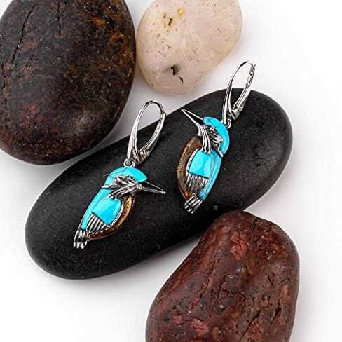 Natural Turquoise Dangle Metal Large Oval Earrings Vintage Statement Teardrop Earrings Bohemian Delicate Hoop Earrings for Women-G in Kuwait