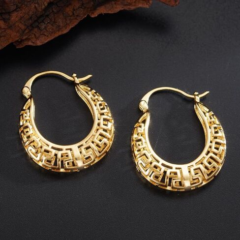 Vintage Greek Key Openwork Hoop Earrings for Women Daily Casual Party Earrings Jewelry Accessories in Kuwait