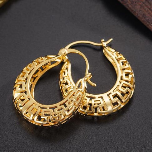 Vintage Greek Key Openwork Hoop Earrings for Women Daily Casual Party Earrings Jewelry Accessories in Kuwait
